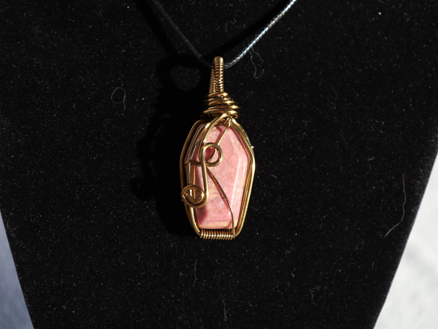 Wire Wrapped Rhodonite Coffin Pendant