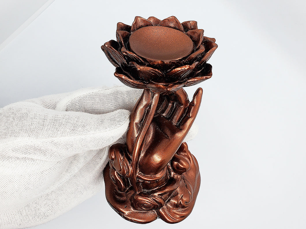 Bronze Colored Hand Lotus Sphere Stand