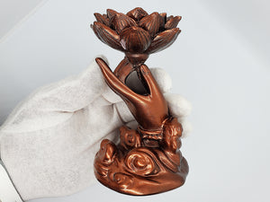 Bronze Colored Hand Lotus Sphere Stand